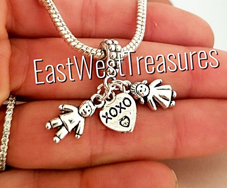 Mom of two twin boys girls charm bracelet necklace-mom boy girl charm-Mother son daughter gift for mom of two boy girl