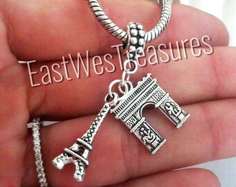 Paris France landmark Eiffel tower arc de triumph Charm Bracelet Necklace Keychain for European and  Chains
