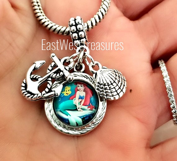 Mermaid Anchor Gifts, Little Mermaid Ariel Charm Bracelet Necklace, Mermaid  Gifts for Girls Women 