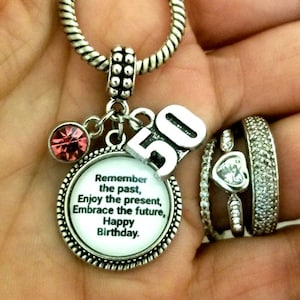 Birthstone 50th Birthday Gift for Women, Number 50 Charm Bracelet Necklace Keychain, For Pandora, Women Turning 50, 50 bday Jewelry