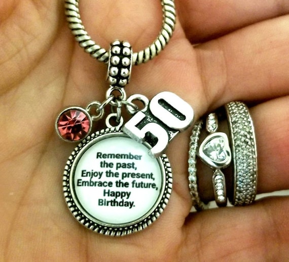 Birthstone 50th Birthday Gift for Women, Number 50 Charm Bracelet