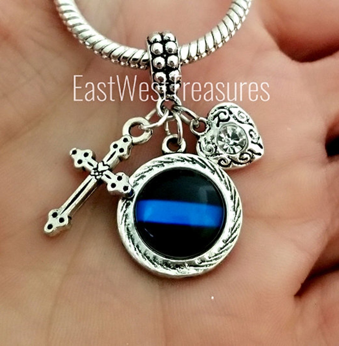 Police Charm, Thin Blue Line Charm Bracelet, Necklace, Keychain