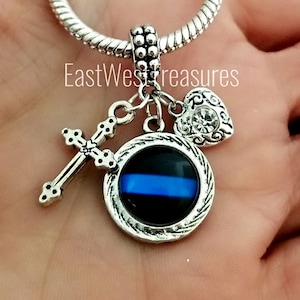 Police Charm, Thin Blue Line Charm Bracelet, Necklace, Keychain, Jewelry gifts