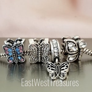 Butterfly charm, blingy butterfly bead, for Pandora charm bracelet, Butterfly Dangle bead, Sparkling Shimmering Butterfly charm
