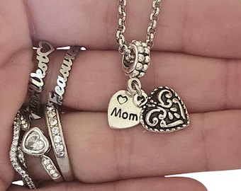 Mother's Day Gift I Love You Mom Heart Charm Bracelet Necklace