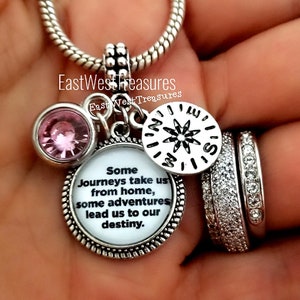 Compass Journey Trave Charm, Bracelet, Necklace, Keychain, Enjoy the Journey Gift with Birthstone