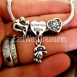 Mom Heart Mother&#39;s Day Charm for Diy Charm bracelet and  Pandora and Similar Chains