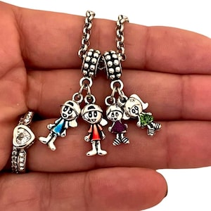 Children Kids Grandkids siblings Charm Bracelet Necklace with Boy Girl children Birthstone, Mom of 2 3 4 5 6 Kids