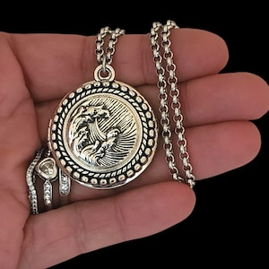 Ocean Wave Photo Locket Necklace Personalized with picture Message, I Am the Storm for Men Women