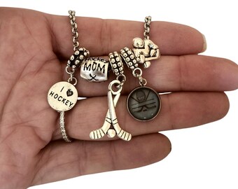 I Love Hockey Mom Stick Player Charm Bead Bracelet Fits Pandora