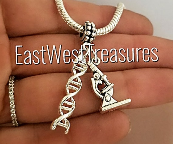 Microscope DNA Charm Bracelet Necklace Keychain Science Molecular biology Laboratory Graduation Gift for Girls Women