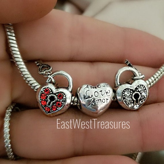 Valentines Day Charm, Key to My Heart Charms, Love Heart Charm, Lock Key Charm Bead for DIY European Charm Bracelet - Anniversary Charm