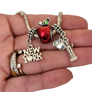 Charm for Pandora 3pc I love New York City the big apple, Statue of Liberty Travel charm for Charm Bracelets