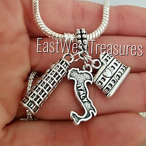 Rome Italy Italian Flag Travel Landmark Roman colosseum charm Bracelet necklace keychain