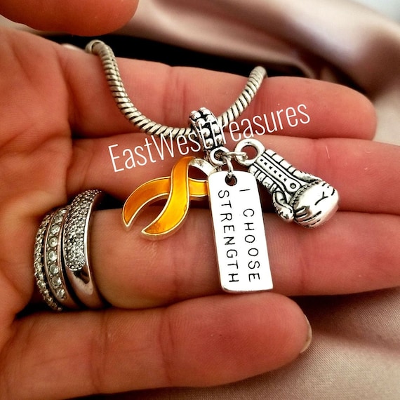 Leukemia MS Kidney Cancer Orange Ribbon Awareness Charm Bracelet Necklace Keychain Jewelry Gift for Women