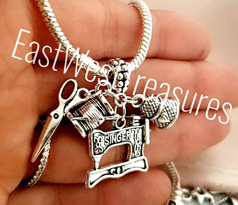 Sewing machine Charm Bracelet Necklace Keychain. with Thimble Etsy