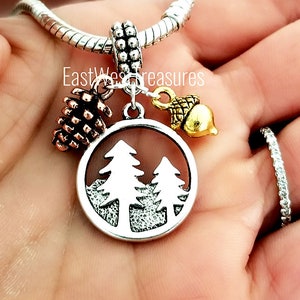 Mountain Fall Tree Pine Tree Pine cone Charm Bracelet Necklace Keychain Jewelry gift for Women