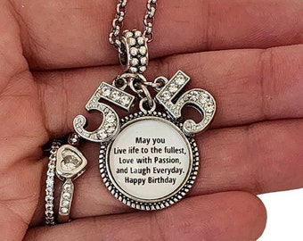 Happy 55th Birthday Charm Bracelet Necklace Keychain for Women Turning 55
