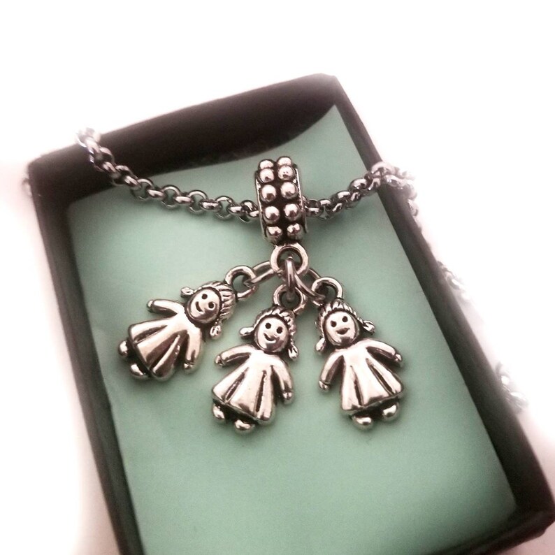 Three 3 Little Girls Charm Charm Bracelet Necklace for Etsy