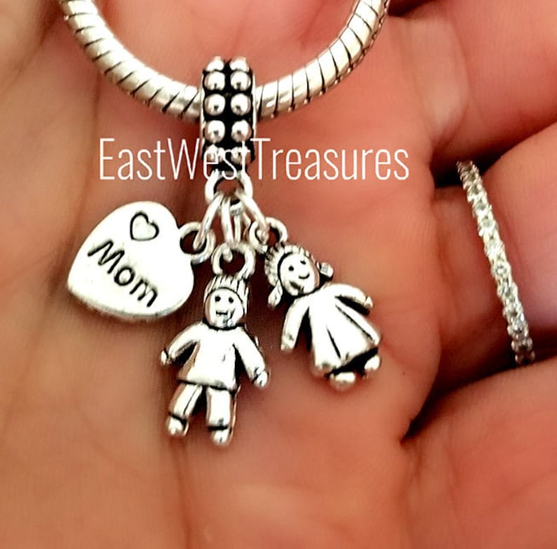 Mom of two twin boys girls charm bracelet necklace-mom boy girl charm-Mother son daughter gift for mom of two boy girl