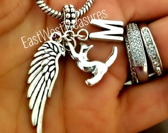 Cat Angel Wing Memorial Charm Pendat with Bracelet Necklace Keychain, Personalized Gift for After Loss Death of Cat, Gift for Women girls