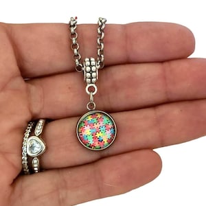 Autism Awareness Puzzle Piece Charm Bracelet Necklace Jewelry Gift for Girls Women,