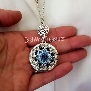 Crystal Blue Photo Locket Necklace with for Picture, Locket for Mom Sister Wife Mother in Law Mum Grandma Friend, Birthday anniversary