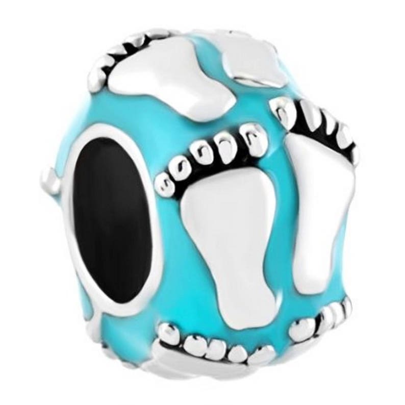 Blue baby feet footprint New Mom mother son boy bead charm for European charm bracelets and DIY charm bracelets snake chains