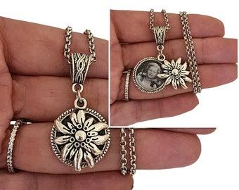 Edelweiss Charm Necklace Picture Pendant Personalized with Custom Picture or Message, Symbol of Strength Courage