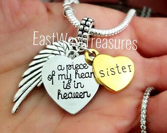 Sister Loss Memorial Angel Charm Bracelet Necklace Keychain Remembrance Keepsake Gift Memory