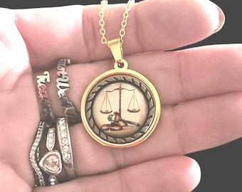 14k lawyer gifts for Him Her, Law Scales of Justice Lawyer Pendant Charm Necklace for Men Women New Attorney Paralegal Gifts