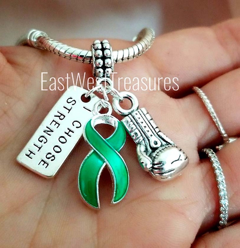 Green Awareness Ribbon Charm Bracelet Necklace Keychain Etsy