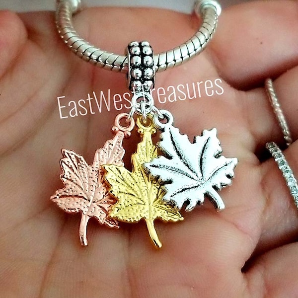 Fall Leaves Charm Bracelet Necklace Keychain with Thanksgiving Fall Theme Pendant