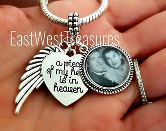 Custom Rip Photo Memory Charm Bracelet Necklace with Picture Sympathy gift for loss of Grandmother Mother Mom Dad Parents