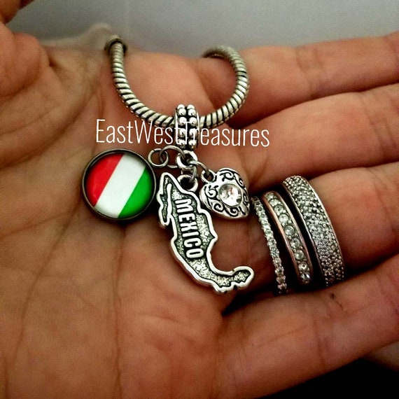 Map of Mexico Mexican Flag Charm Bracelet Necklace Keychain With