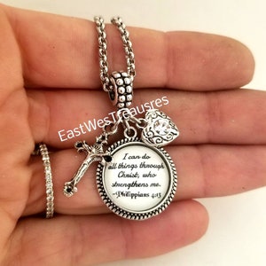 I can do All things Through Christ Philippians 4:13 Scripture bible Verse Catholic Christian Charm Bracelet Necklace Keychain