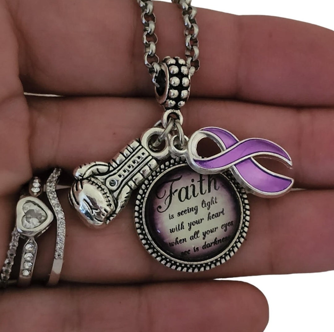 Purple Ribbon Awareness Charm Bracelet Necklace Keychain, Pancreatic ...