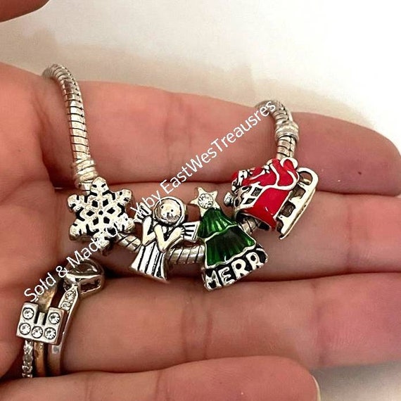 Christmas Tree Snowflake Santas Sleigh Charm for Pandora and DIY