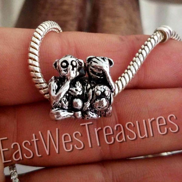 3 wise monkey charm, See no evil, hear no evil Charm, three wise monkey charm for Charm Bracelets