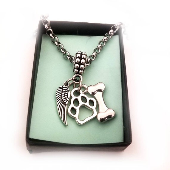 Dog Paw Print Angel Wing Charm Bracelet 
