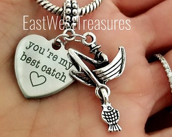 You are My best catch fishing hook Charm Bracelet Necklace Keychain Jewelry Gift for Him Her