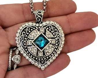 Luxury Aquamarine Heart Photo Locket Necklace Personalized with Picture Message for Women