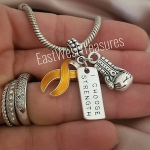 Pulsera, collar y llavero con lazo naranja para concienciar sobre la leucemia, esclerosis múltiple y cáncer de riñón, regalo de joyería para mujeres. imagen 2