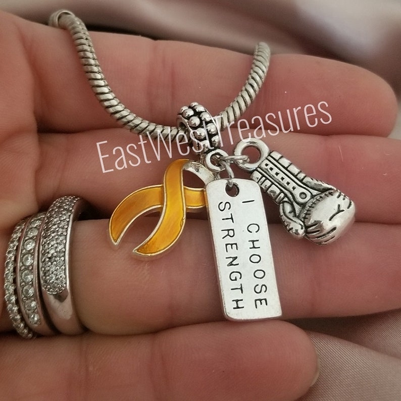 Pulsera, collar y llavero con lazo naranja para concienciar sobre la leucemia, esclerosis múltiple y cáncer de riñón, regalo de joyería para mujeres. imagen 2