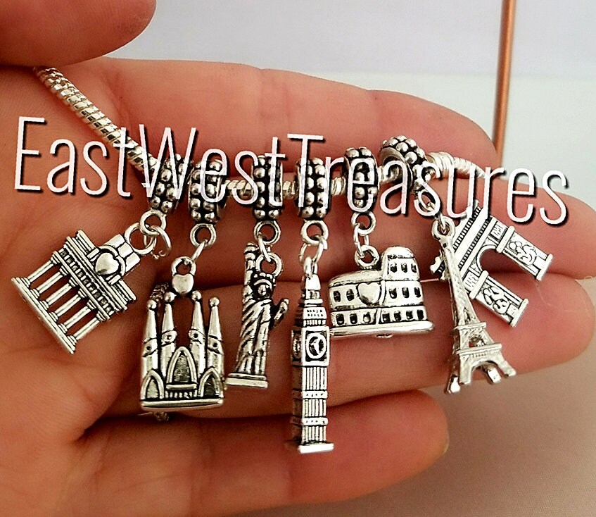 Landmark City Charm Bracelet Necklace Barcelona Spain Charm Italy Rome Charm Statue of Liberty Germany Big Ben London Etsy Canada