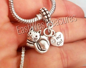 Dangle Cat Charm Bracelets necklace for DIY Designer and European Chains