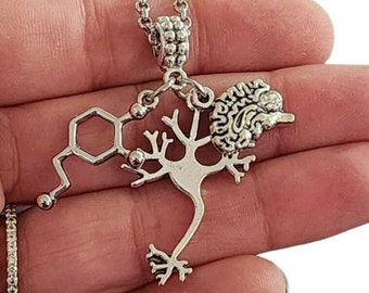 Neuron Brain Serotonin Psychiatry Psychology Charm Bracelet Necklace Keychain Neuroscience Neurology gift