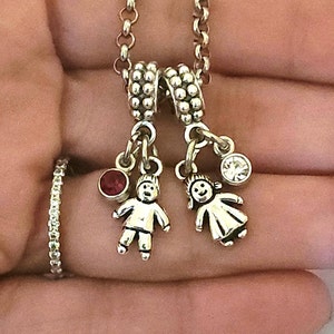 Custom little Boy and Girl Children Charm Bracelet Necklace with 1 2 3 4 5 6 Grandchildren Grandkids Kids Birthstone