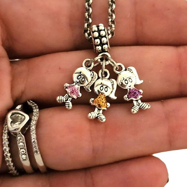 Personalized Little Girl Charm Bracelet Necklace for Pandora with 1 2 3 4 5 6 Girls Daughter Granddaughter Amigos and their Birthstone