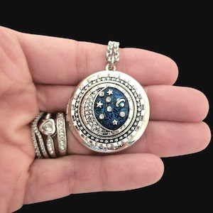 Star Silver crescent moon Photo Locket charm Necklace Personalized with Picture or Message for Girls Women